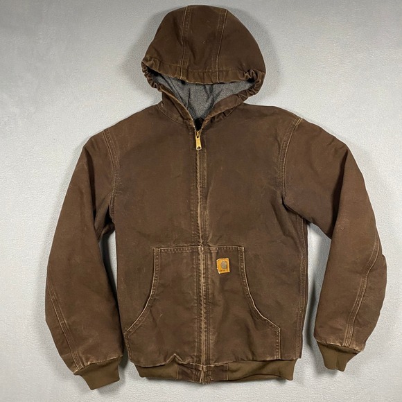 Carhartt Other - Carhartt Active Jacket Youth XL Brown Canvas Fleece Lined Hooded YYJ159 DKB